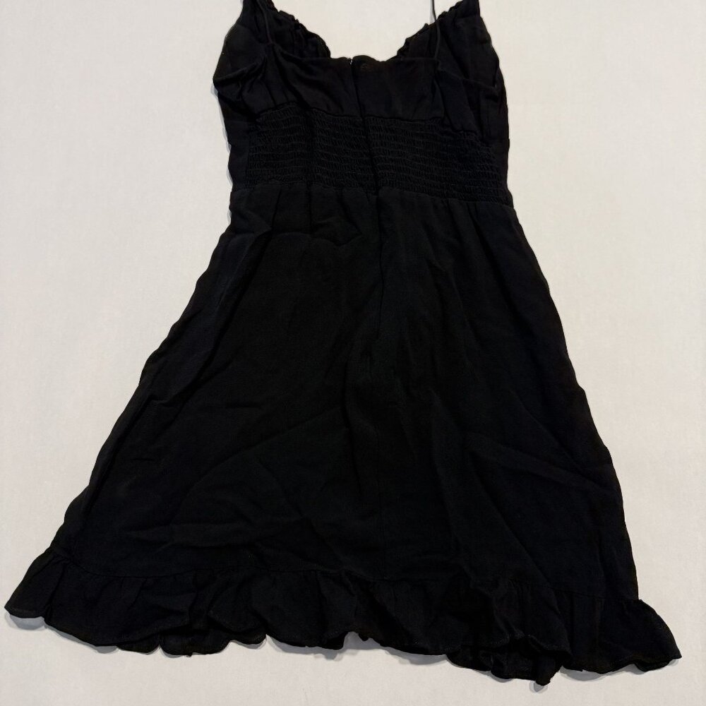 Reformation Black Smocked Ruffle Trim Tie Shoulder Mini Dress Women's 6 - Picture 4 of 5